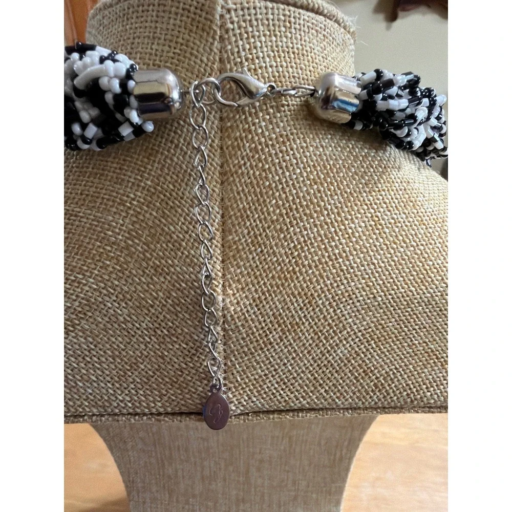 CG Black and White Braided Seed Bead‎ Multi Strand Twisted Rope Necklace Chunky